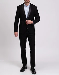 RRP €290 EMPORIO ABBIGLIAMENTO Tuta smoking IT50 US40 UK40 L Nero Raso Scialle Bavero - Foto 1 di 11