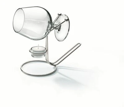 Scalda cognac in metallo argentato argento con bicchiere stile filo - Immagine 1 di 2