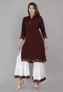 Pure Cotton Beautiful Kurti Set Indian Women's Ethnic Kurta Palazzo Set Clothes - Picture 1 of 6