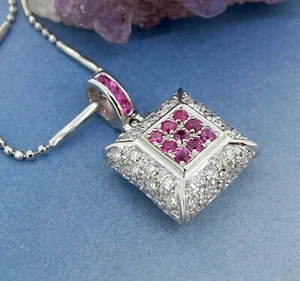 Collar de cadena colgante de corte redondo de diamantes de corte redondo rubí de 0,39 quilates rubí de 18 quilates - Imagen 1 de 5