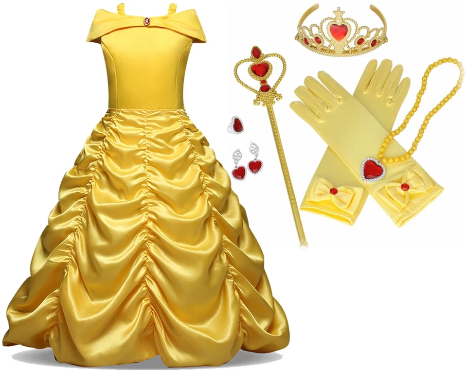 Beauty and Beast Kid's Yellow Princess Belle Costume Halloween Party Girl Dress - Image 1 of 1