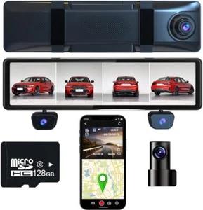 4 Cámaras 1080P Dash Cam 12" Pantalla Táctil Coche Caja Negra GPS Gratis 128GB TF Tarjeta - Imagen 1 de 9