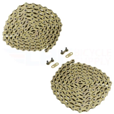 (2)TWO KMC BICYCLE Chains 1/2x1/8x112 1/Speed GOLD, BIKE CHAIN, EASY TO USE - Image 1 of 2
