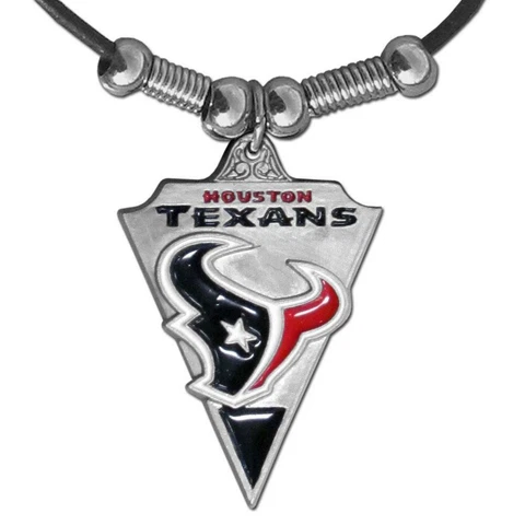 Houston Texans Leather Cord Necklace with Metal Logo Pendant - NFL Football Cover