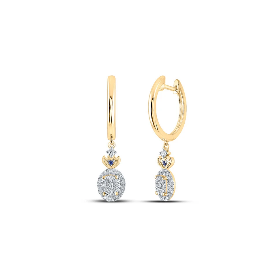 14kt Yellow Gold Womens Round Diamond Hoop Oval Dangle Earrings 1/3 Cttw - Image 1 of 1
