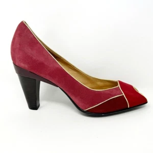 Sofft Womens Leather Tri tone Red Gold Trim Peep toe Heel Pumps, Size 9.5 - Picture 1 of 10
