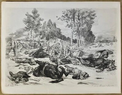 AUGUSTE LANÇON Route de Mouzon 31 aout 1870 / Gravure Eau-forte Militaria Guerre - Photo 1/4