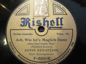 MARIAN ANDERSON teacher Agnes Reifsnyder 1917 RISHELL PHONOGRAPH Record PATHE - Picture 1 of 2