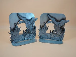 Vintage Pewter 3-D Mallard Duck Metal Bookends 5" Pair - Picture 1 of 5