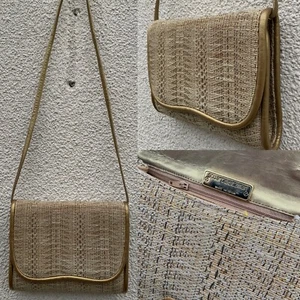 STUART WEITZMAN RUSSELL BROMLEY VINTAGE 80 GOLD LEATHER STRAW CROSS BODY BAG . - Picture 1 of 7