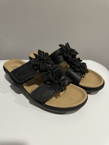 Clarks Collection Merliah Raelyn sandalo con zeppa in pelle nero senza scatola