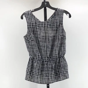 Gap Black White Peplum Top Sleeveless Keyhole Open Back Elastic Waist Small C128 - Picture 1 of 6