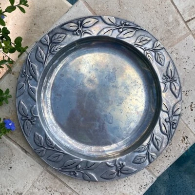 Wilton Armetale Solid Pewter Silver 12” Round Platter Tray Botanica #829334 USA - Image 1 of 4
