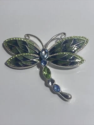 NAPIER Rhinestone Enamel Dragonfly Pin/Brooch Blue Green Silver Tone Spring Time - Image 1 of 4