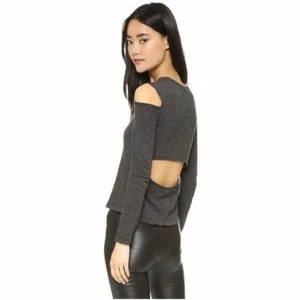 $90 NWT MONROW Charcoal Gray Cutout Open Back Tee Slub Knit Top DRESS UP/DOWN XS - Picture 1 of 12