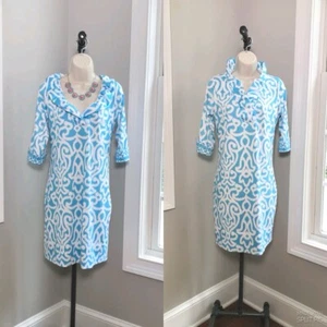 Gretchen Scott Blue Arabesque Ruffle RuffNeck Dress  - Women’s Medium  $219 - Picture 1 of 11