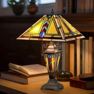 Stained Glass Table Desk Lamp Tiffany Style with Mission Design 16" Shade New - Picture 1 of 5