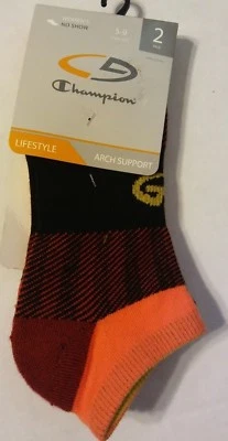 NOVO Pacote Feminino CHAMPION 2 Pares NO SHOW Estilo de Vida Meias Arco Suporte Listrado - Imagem 1 de 4