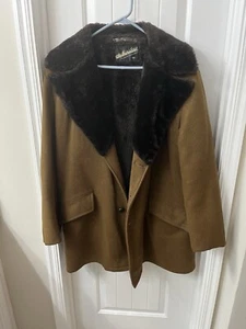 Vintage Brown Wool And Fur Windbreaker By Van Heusen Size 46 - Picture 1 of 8