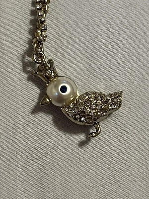 VTG $55 Betsey  Johnson Rhinestone Chain  Pearl Pendant critters bird B20 - Image 1 of 4