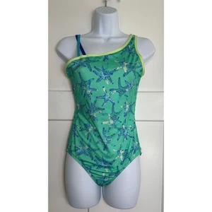 Lands End 1 Piece Starfish Swimsuit Blue Green Size XL 14-16 - Picture 1 of 8