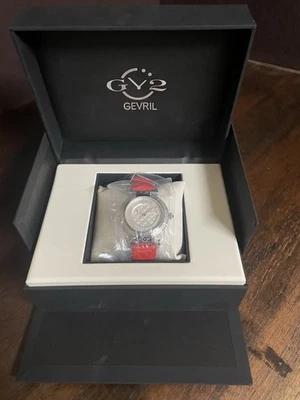 GV2 by Gevril女式1506 Berletta施华洛世奇红色皮革白色表盘手表3,900 — 第 1/4 张图片