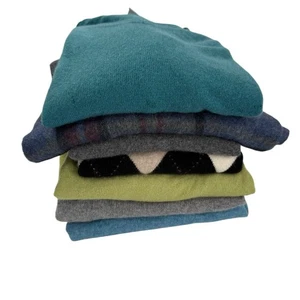 7 Piece Lot 100% Cashmere Sweater Craft Cutter Repurpose Recycle Blue Cool Tones - Picture 1 of 13
