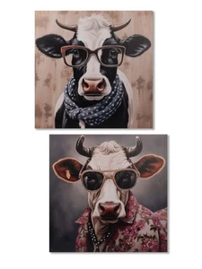 2er Set Wandbilder auf Leinwand Kuh mit Brille 60x60cm Formano - Bild 1 von 1