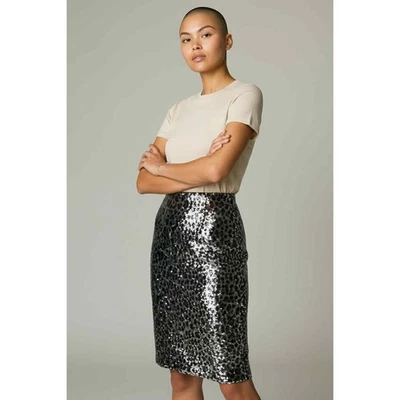 NWOT MICHAEL Michael Kors Silver Black Sequin Leopard Print Pencil Skirt Size S  - Image 1 of 4