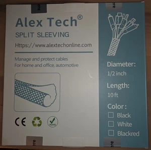 Protector de cable funda dividida Alex Tech 10 pies - blanco - nuevo - Imagen 1 de 2
