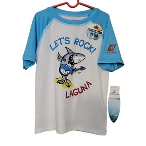NUEVO CON ETIQUETAS Camisa de Natación Laguna Azul y Blanco UPF 50 Protección Solar Tiburón Protección UV - 7 - Imagen 1 de 7