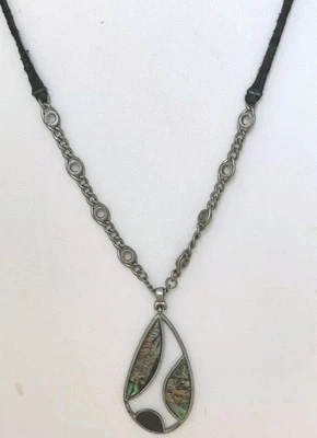 LIA SOPHIA  Abalone Pendant Necklace/ Silver Tone - Image 1 of 4