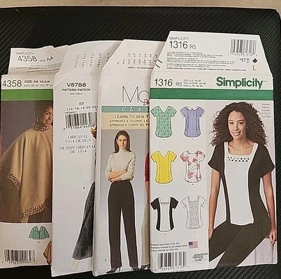 Lot Of 4 Sewing Patterns Top Pants Retro Dress Poncho Boho Vintage Style - Image 1 of 4