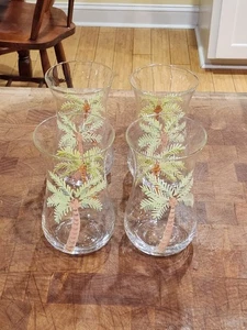 Set of 4 Palm Tree Drinking Glasses – Curved Shape Tropical Beach Theme 12 oz - Picture 1 of 4
