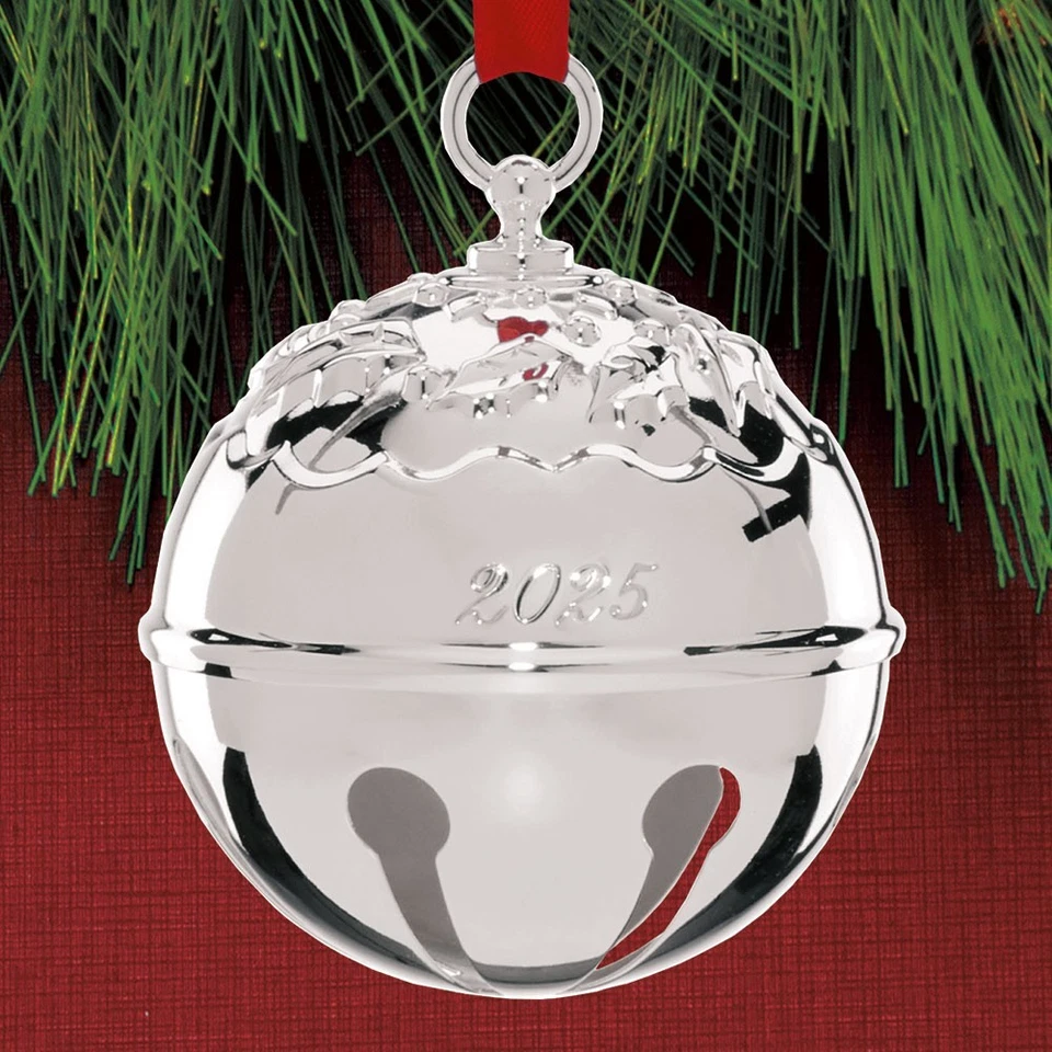 New 2025 Reed & Barton Holly Bell Silverplate Ornament NIB - Image 1 of 1