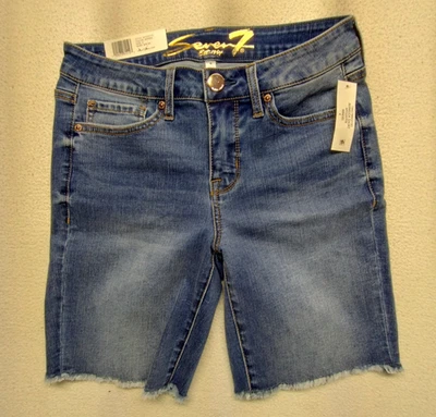 NUEVO Pantalones Cortos Bermudas Seven7 Sunset 9 pulgadas Talla 4 Para Mujer 29W Azul Lavado Oscuro Denim Jort Foto 1 de 4