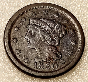 1850 geflochtenes Haar großer Cent 175 Jahre alt Edelstein - Bild 1 von 2
