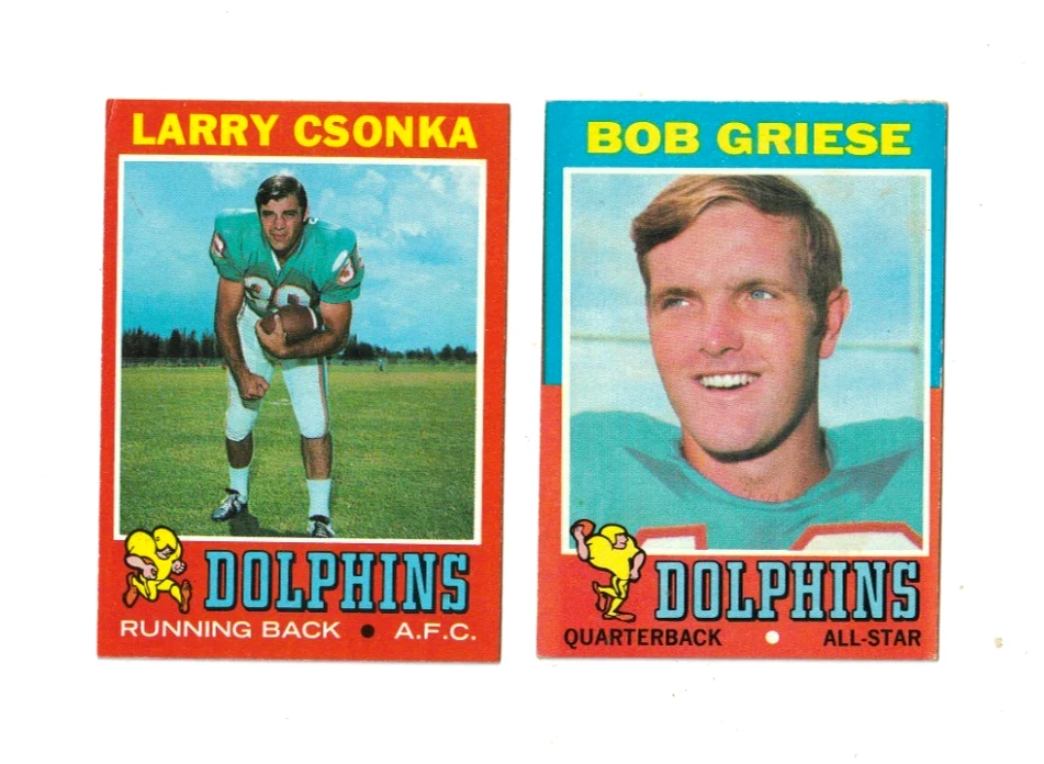 Topps Football Bob Greise & Larry Csonka Ex+ HOF'ERS 1971 Miami Dolphins Foto 1 de 2