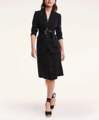 Brooks Brothers 弹力亚麻夹克女式 8 码黑色衬里(缺腰带) — 第 1/4 张图片