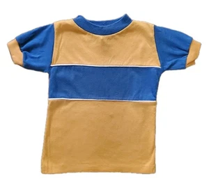Vtg Buster Brown Crewneck S S Shirt Ringer Kids Boys 4 School Bus Yellow & Blue - Picture 1 of 5