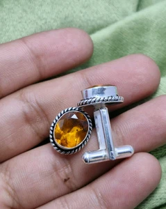 Citrine Gemstone 925 Silver Plated Cufflinks Wealth & Success Stone Gift for Men - Picture 1 of 7