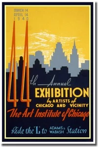 44ª Exposición Anual Chicago - PÓSTER de Arte Vintage WPA - Imagen 1 de 1