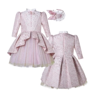 Holiday Lace Dresses for Toddler Girls Pink Floral Pearl Buttons Tulle Hem 2-12Y - Picture 1 of 19