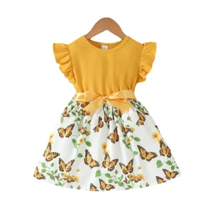 New 2024 Kid Girl Princess Dress Flower Flutter Sleeve Skirt with Bow Summer Lov - Picture 1 of 12