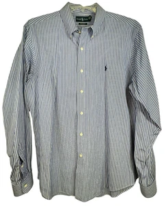 Ralph Lauren Polo Mens Custom Fit Button Down Long Sleeve Blue Stripe Shirt XL - Picture 1 of 14