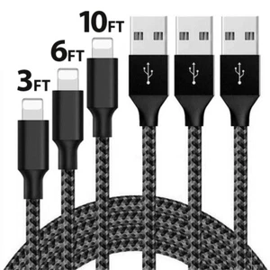 3-PACK 3/6/10 FT USB Data Charger Cables Cords For Apple iPhone 5 6 7 8 Xs MAX - Picture 1 of 5