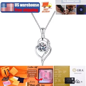 925 Sterling Silver 1CT VVS1 Moissanite Heart Necklace CUSTOM Birthday Gift - Picture 1 of 13