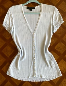 Ralph Lauren Open 3D Knit Cardigan Y2K Vintage Quiet Luxury Old Money Sz M Blue - Picture 1 of 19