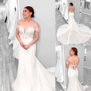 Beach Wedding Dresses Chiffon Sexy Mermaid White Off Shoulder Boho Bridal Gowns - Picture 1 of 12