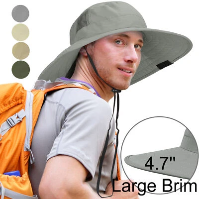 Wide Brim Hat for Men Outdoor Sun Protection Hat w/Neck Flap Cover for Fishing - Image 1 of 4